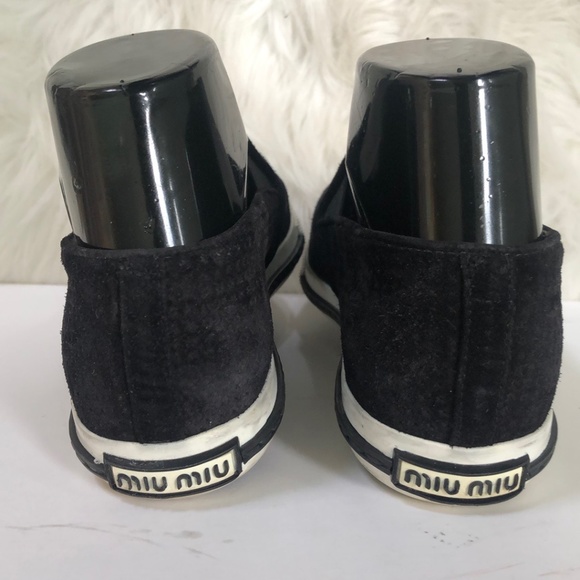 Miu Miu Women's Black Suede Metal Cap Toe Slip On Sneakers Size 35.5 w/ COA - Picture 5 of 10